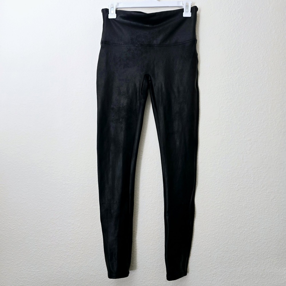 SPANX Women's Sz Large Black Faux Leather Leggings High Rise Active Wear Outdoor